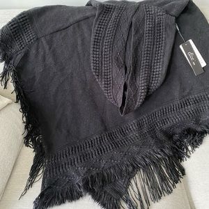 Black Hooded Knit Poncho
